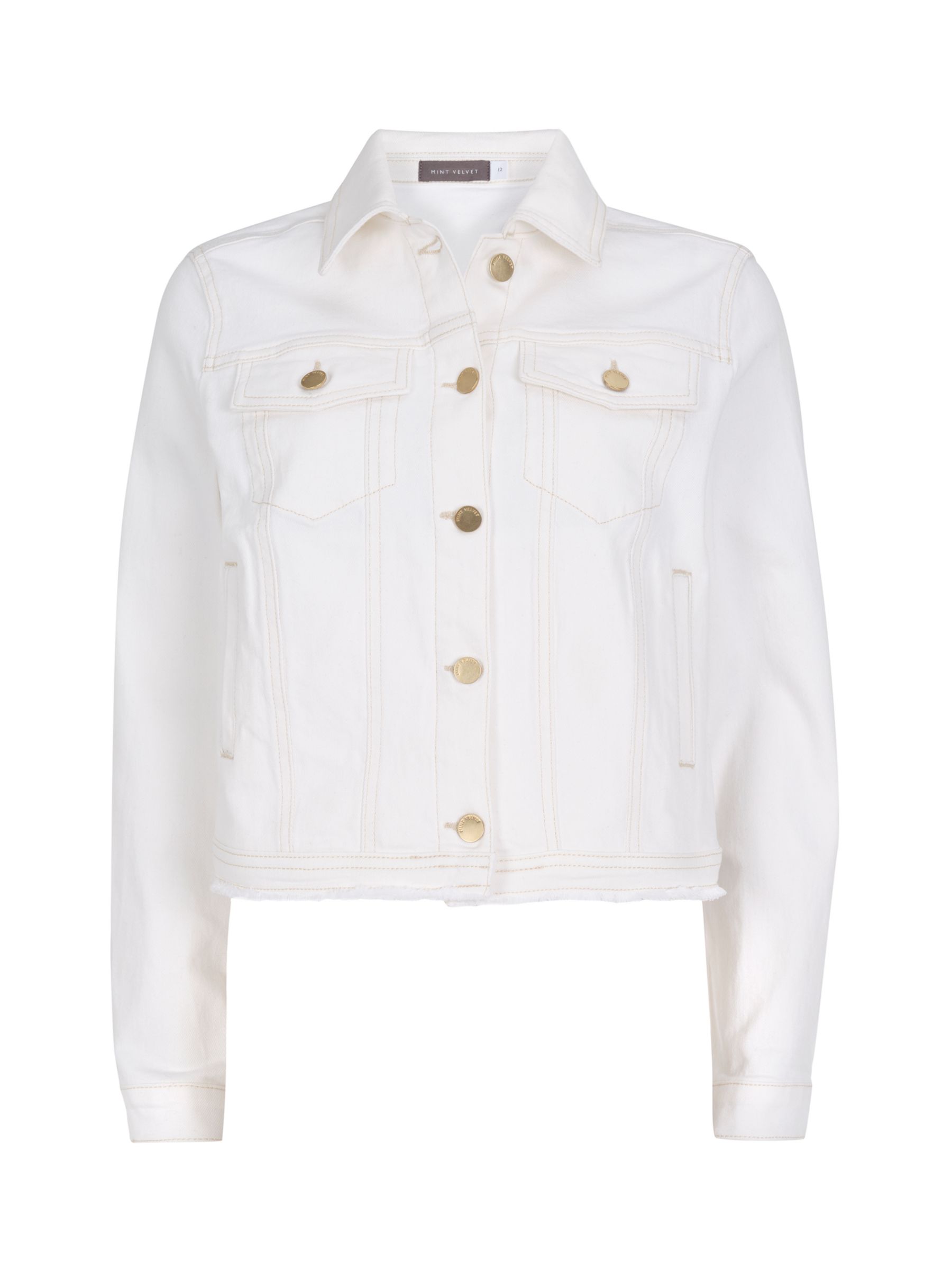 Mint Velvet Frayed Hem Cropped Denim Jacket, White