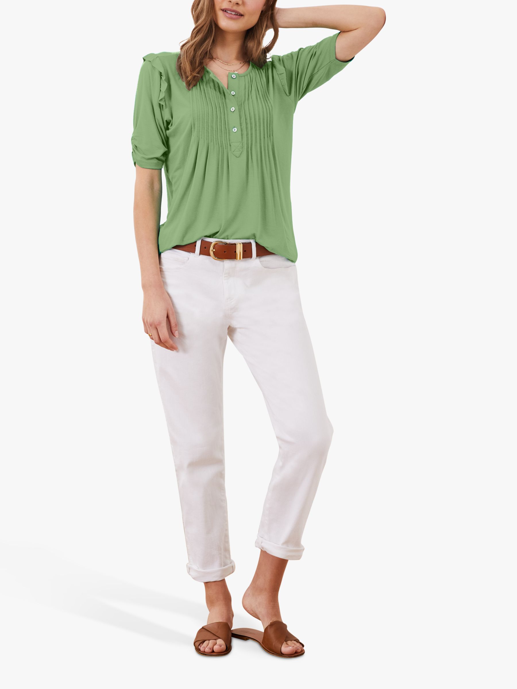 Baukjen Belinda Pintuck Front Jersey Top, Leaf Green at John Lewis ...