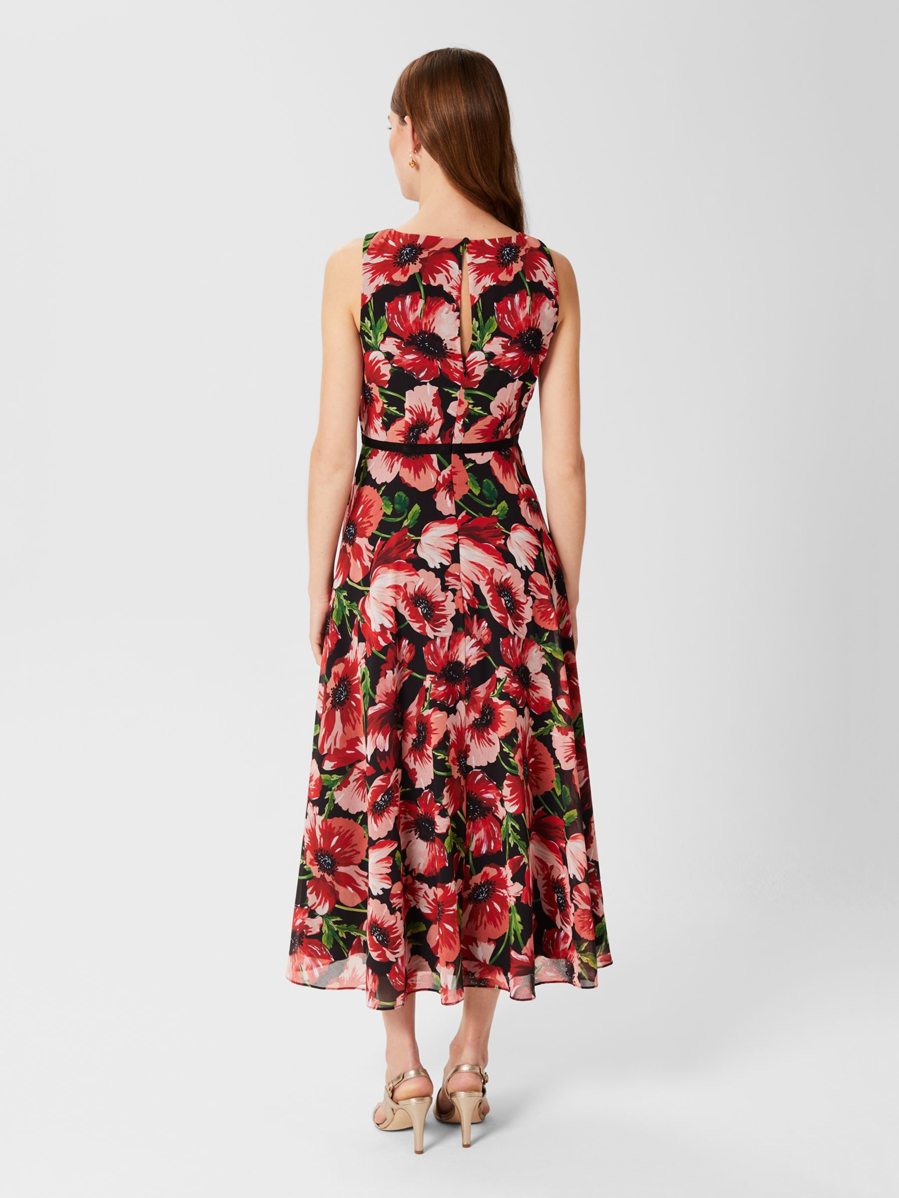 Hobbs Carly Floral Midi Dress, Red/Multi at John Lewis & Partners