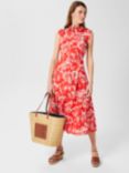 Hobbs Esme Floral Midi Shirt Dress, Coral Red/Ivory, Coral Red/Ivory