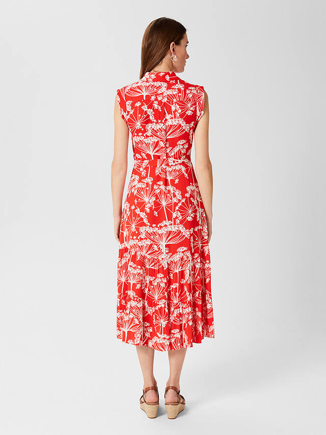 Hobbs Esme Floral Midi Shirt Dress, Coral Red/Ivory