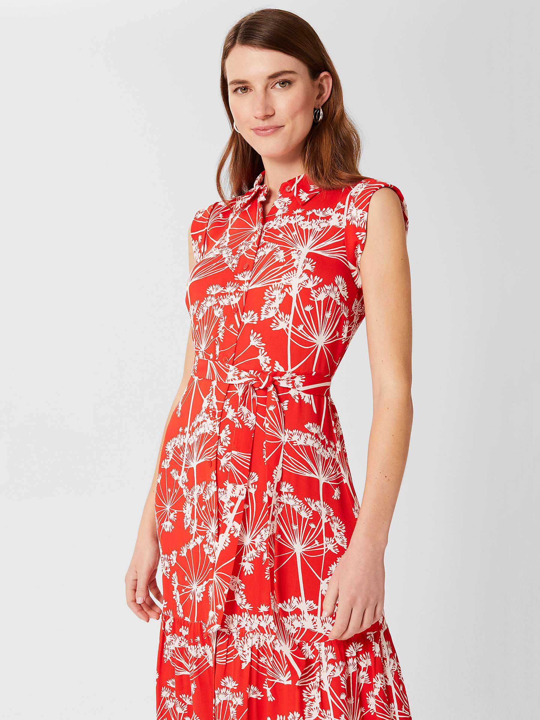 Buy Hobbs Esme Floral Midi Shirt Dress, Coral Red/Ivory Online at johnlewis.com