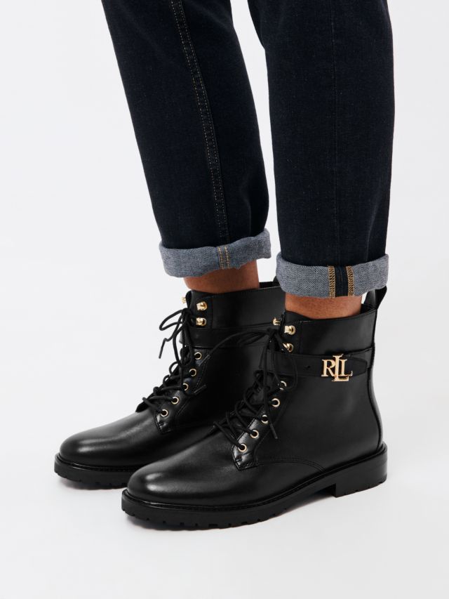 Lauren Ralph Lauren Eldridge Leather Ankle Boots, Black, 3