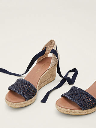 Phase Eight Tie Strap Open Toe Espadrilles, Navy