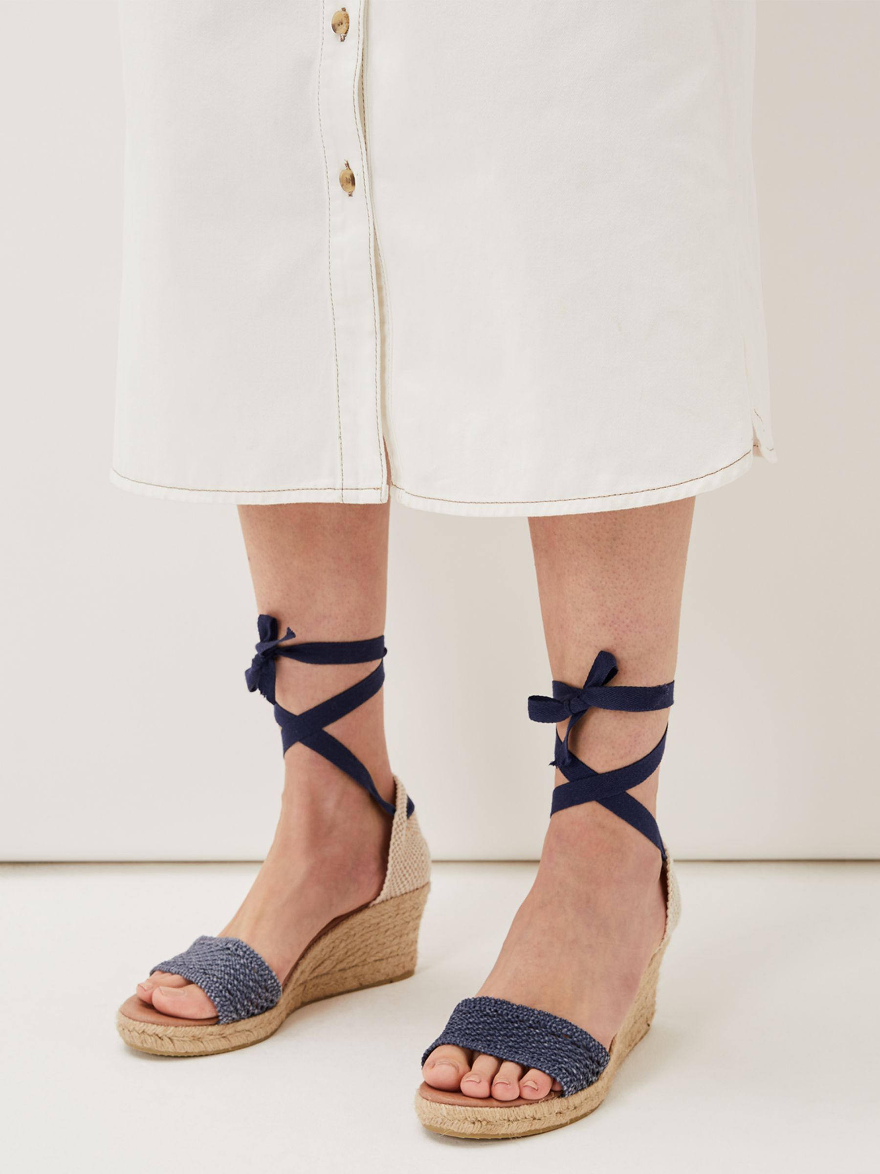 Phase Eight Tie Strap Open Toe Espadrilles, Navy at John Lewis & Partners