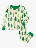 Hatley Kids' Festive Christmas Trees Organic Cotton Pyjama Set, Green