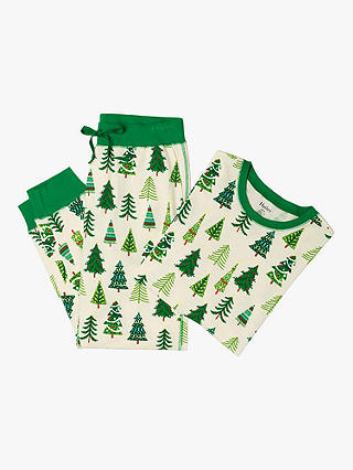 Hatley Festive Christmas Trees Organic Cotton Pyjama Set, Green