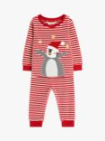 John Lewis Baby Penguin Stripe Jersey Pyjama Set, Red