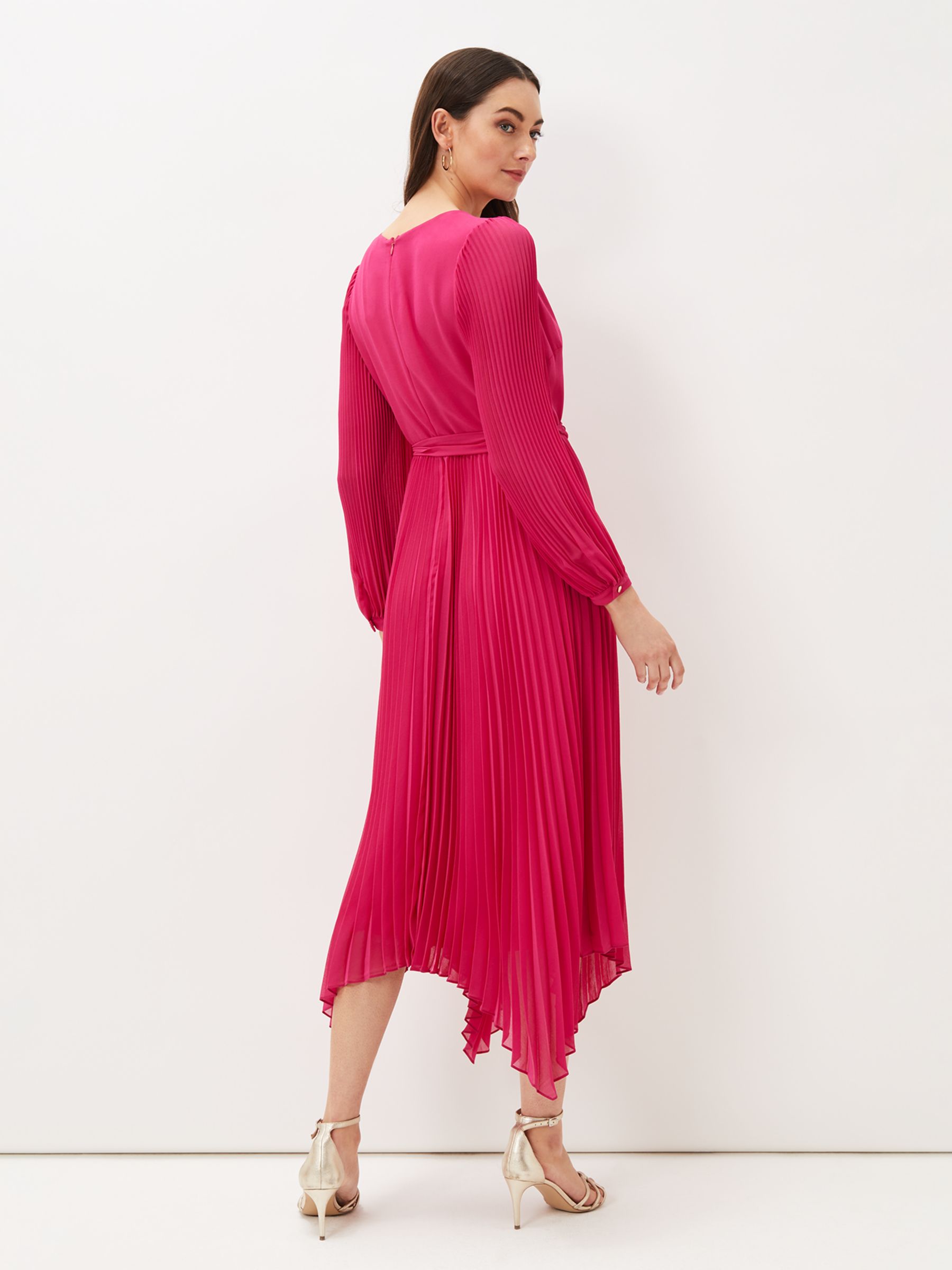 Buy Phase Eight Petra Pleated Wrap Midi Dress, Magenta Online at johnlewis.com