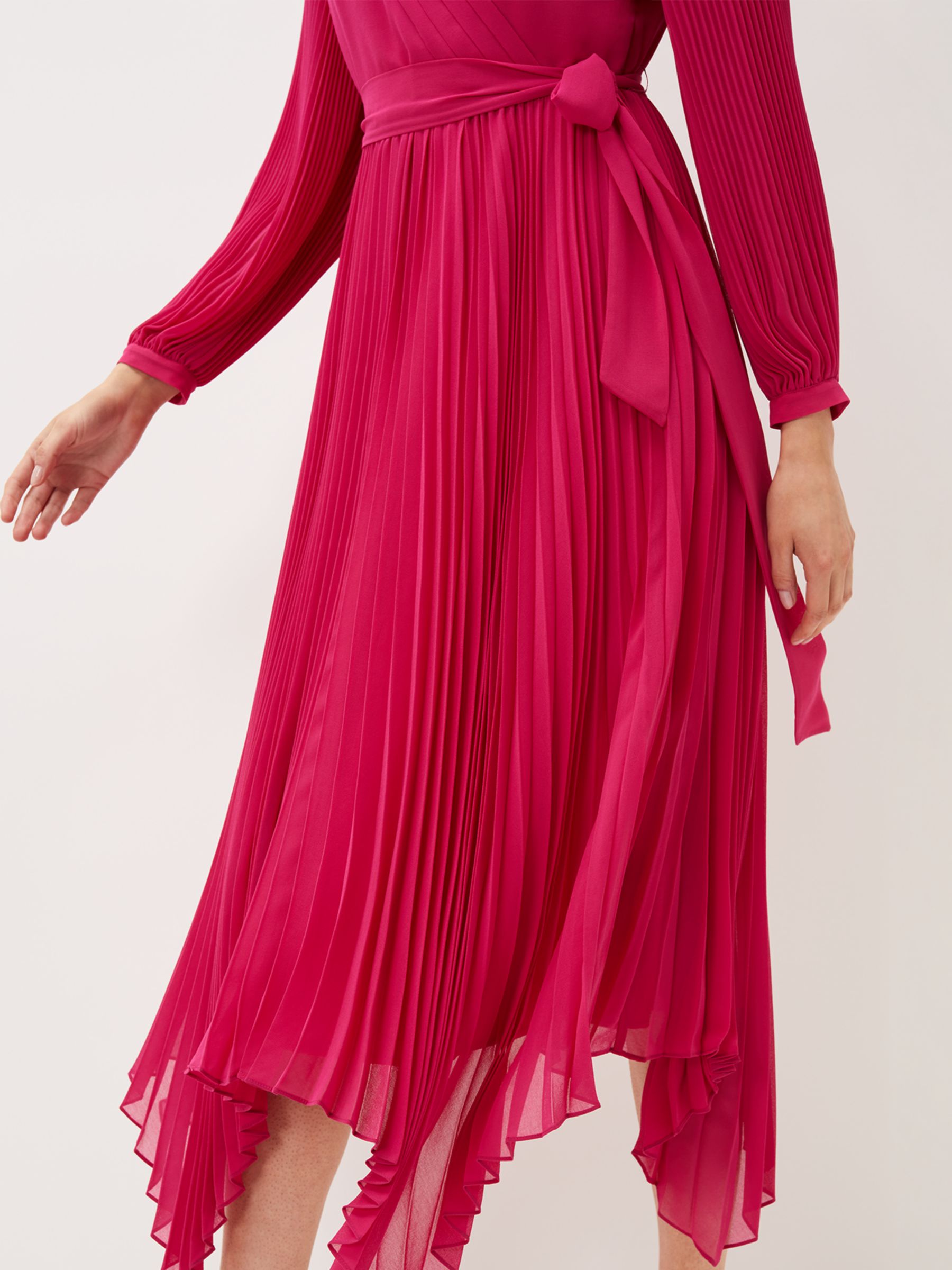 Phase Eight Petra Pleated Wrap Midi Dress, Magenta at John Lewis & Partners