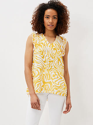 Phase Eight Syona Abstract Print Linen Top, Yellow/Multi