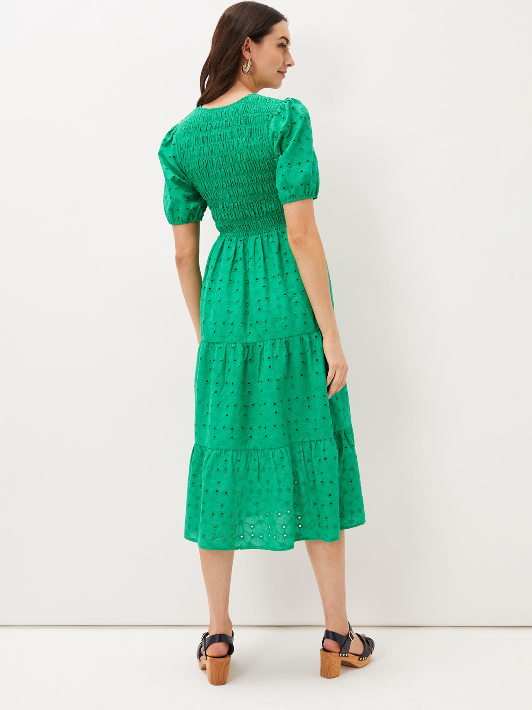 Phase Eight Greta Tiered Broderie Midi Dress, Green at John Lewis ...