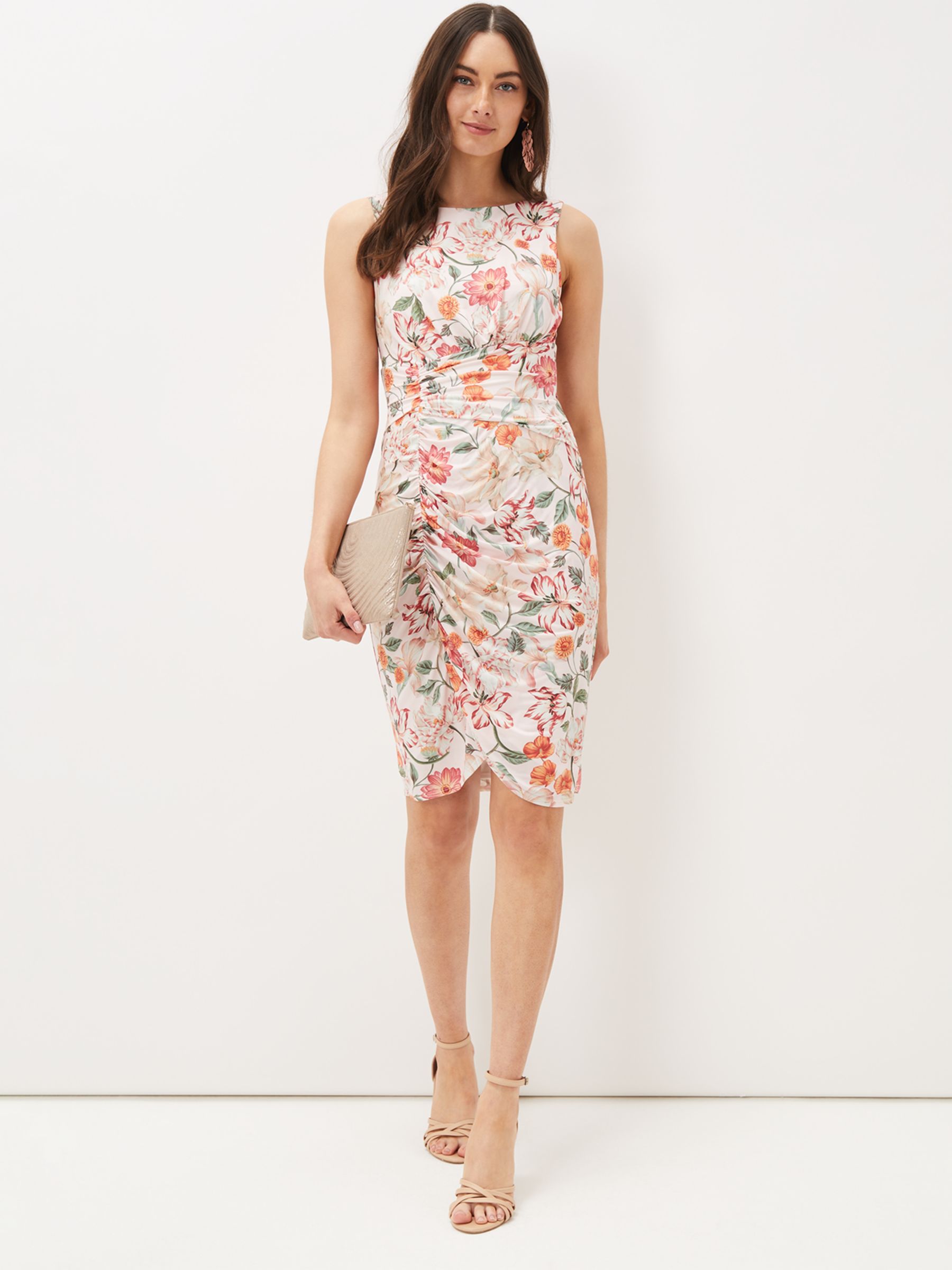 Phase Eight Larna Floral Print Ruched Dress, Pink/Multi at John Lewis ...
