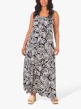 Live Unlimited Swirling Leaf Print Scoop Neck Maxi Dress, Black/Multi
