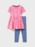 Crew Clothing Kids' Unicorn Dress & Leggings Set, Pastel Pink, Pastel Pink