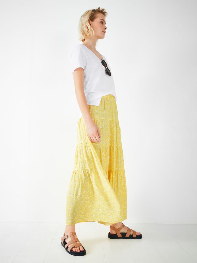 HUSH Aiyana Animal Print Tiered Maxi Skirt, Yellow, 4