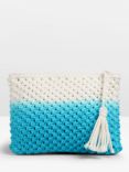 hush Destin Cotton Crochet Pouch Bag, White/Blue