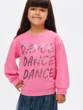 John Lewis Kids' Dance Dance Dance Sequin Sweatshirt, Pink Raspberry, Pink Raspberry