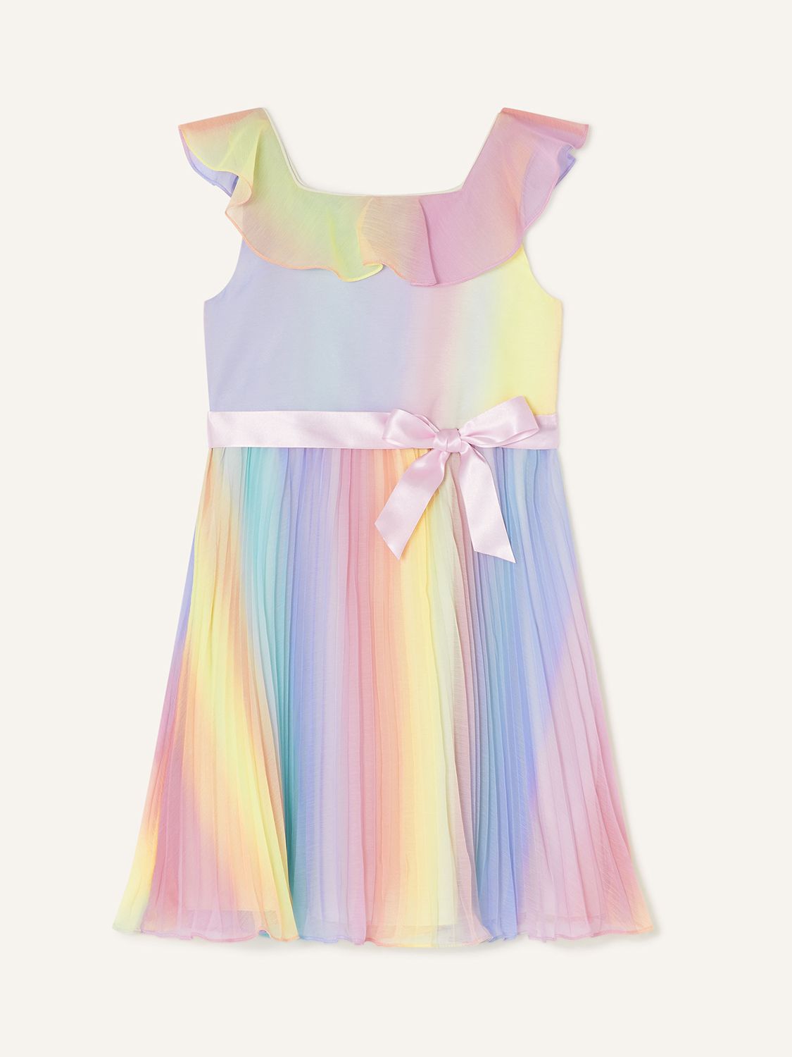Monsoon Kids' Rainbow Ombre Pleated Maxi Dress, Multi