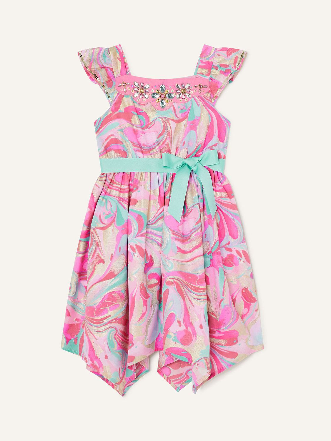 Monsoon Kids' Embellished Swirl Maxi Dress, Pink at John Lewis & Partners