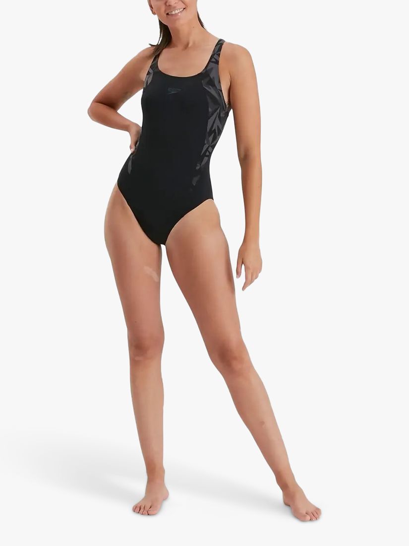 Speedo Hyperboom Splice Muscleback Swimsuit, Black/Oxid Grey/USA Charcoal