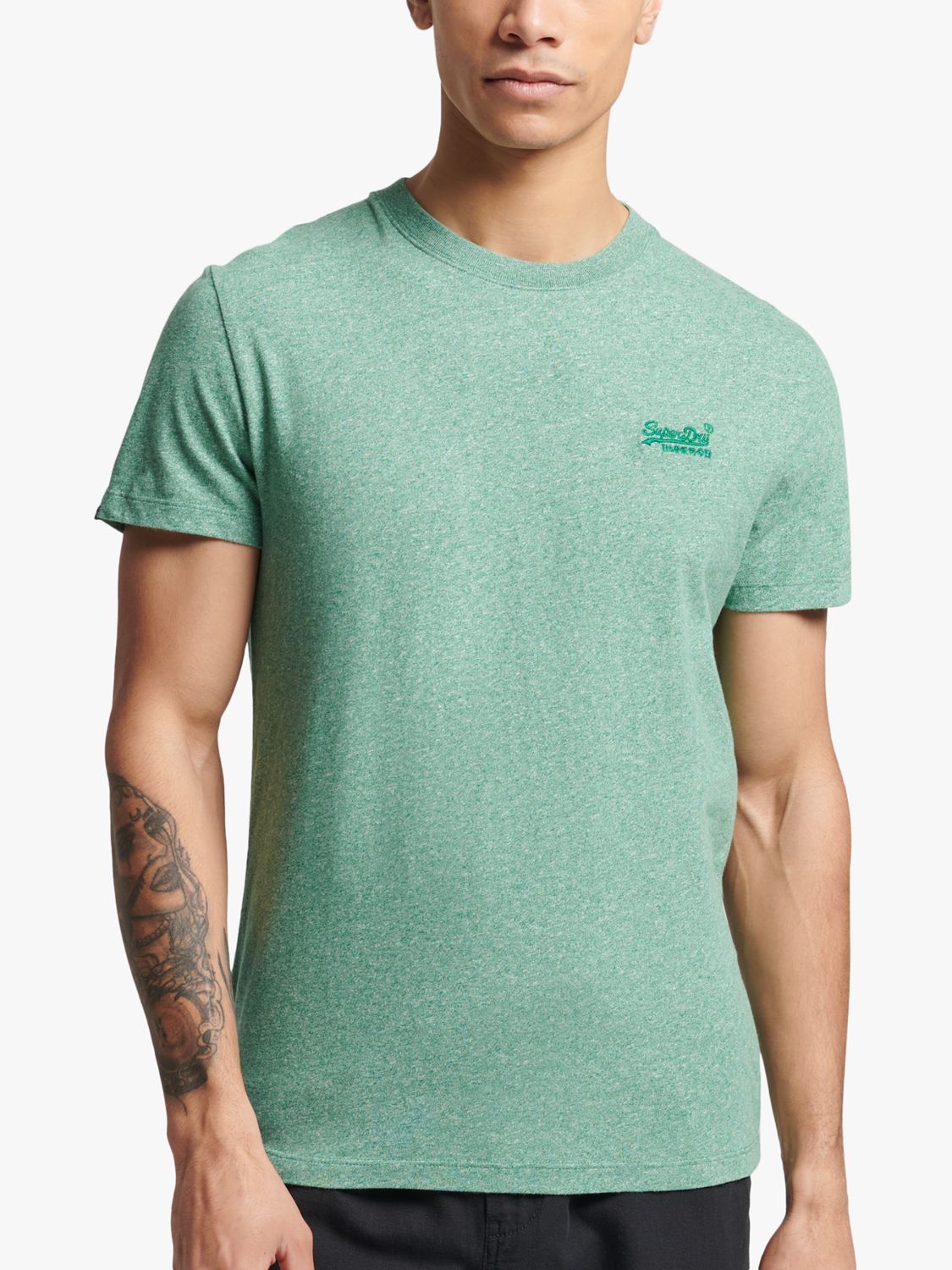 T-Shirt, Lewis Partners at Vintage John Logo Organic & Superdry Bright Green Cotton Embroidered Grit