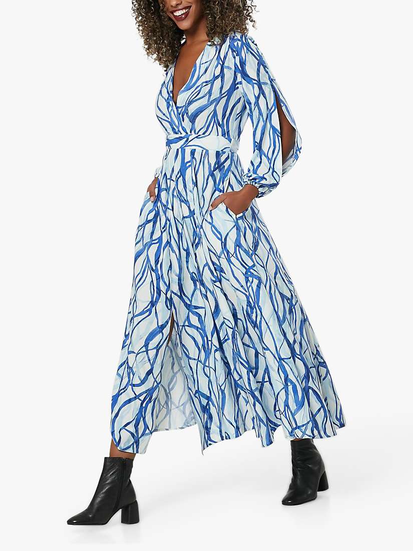 Buy Closet London Puff Sleeve Wavy Stripe Wrap Midi Dress, Blue Online at johnlewis.com