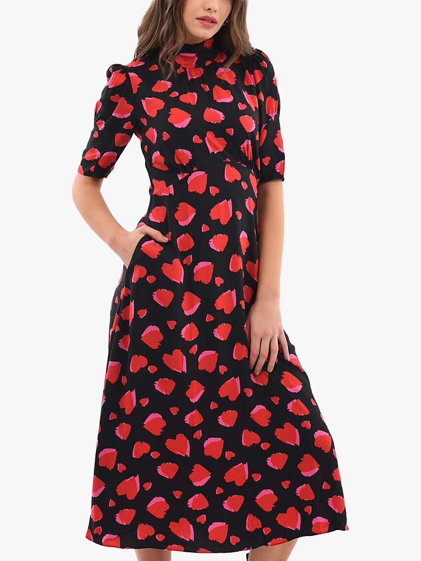 Buy Closet London Heart Print Midi Dress, Black Online at johnlewis.com