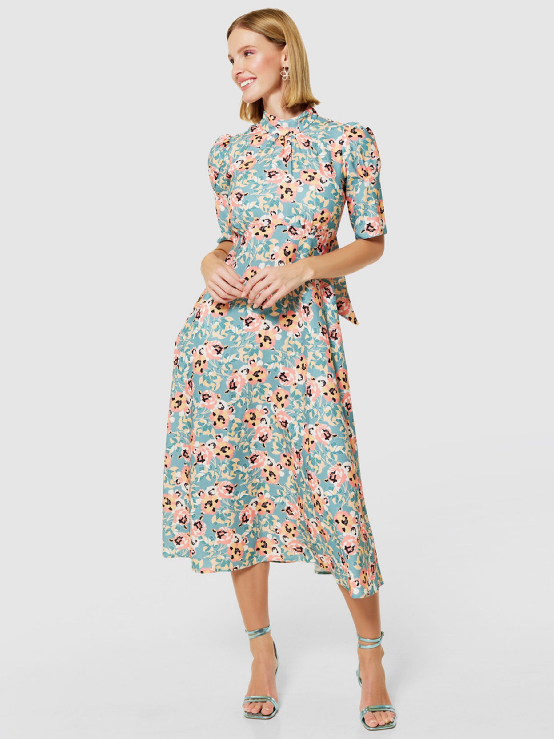 Buy Closet London High Neck Floral Midi Dress, Green/Multi Online at johnlewis.com