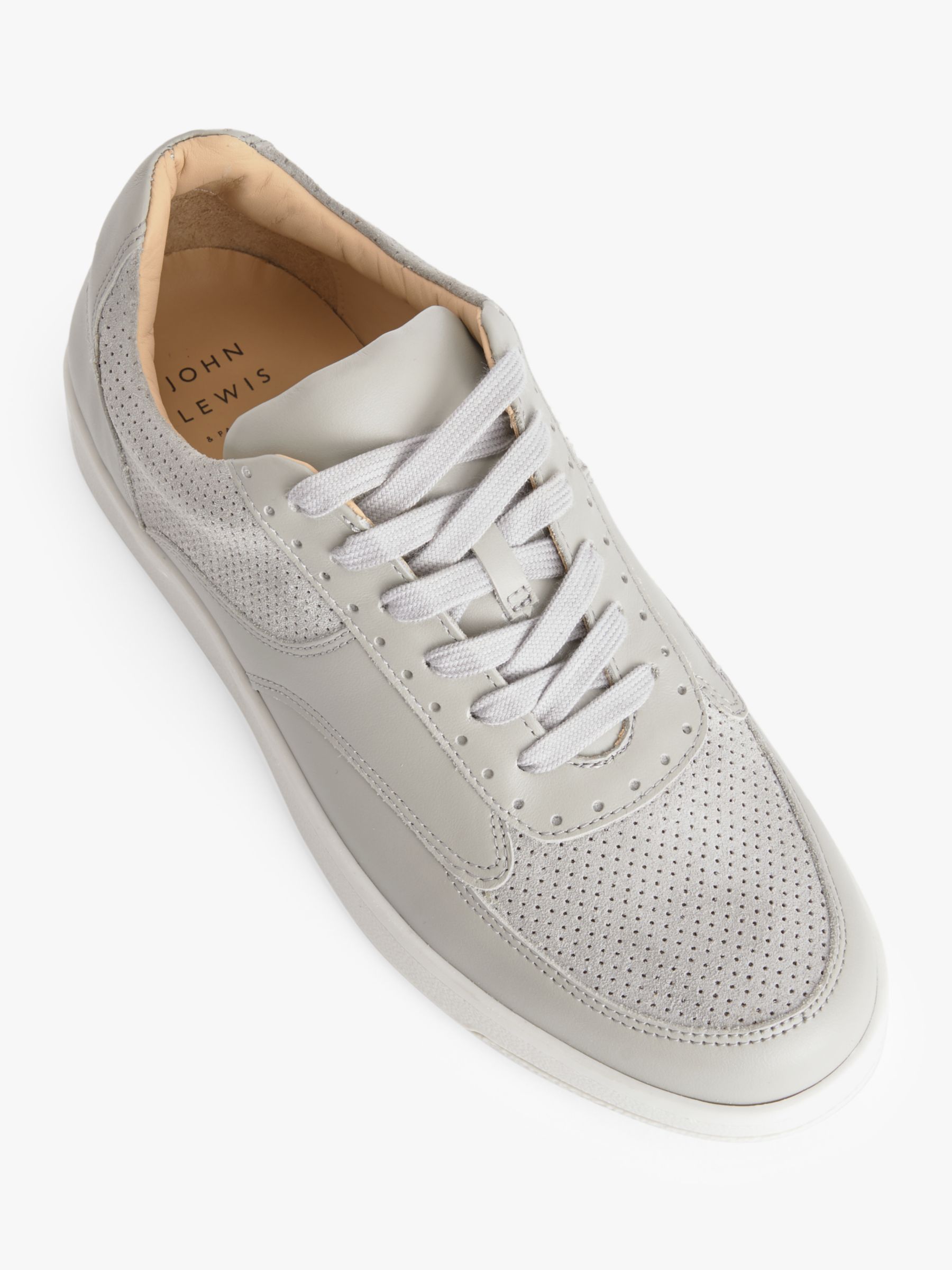 John Lewis Evelyn Leather Perforated Trainers, Grey at John Lewis ...
