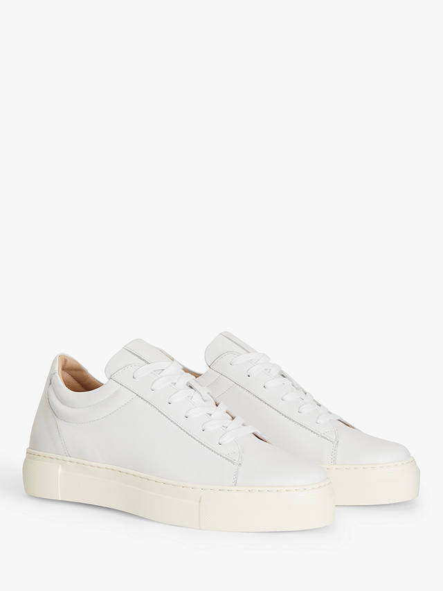 John Lewis Fauna Leather Flatform Lace Up Trainers, Vanity White