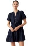 Forever New Posie Linen Blend Smock Mini Shirt Dress, Navy Sails