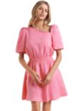Forever New Maddy Linen Skater Puff Sleeve Mini Dress, Carnation Pink