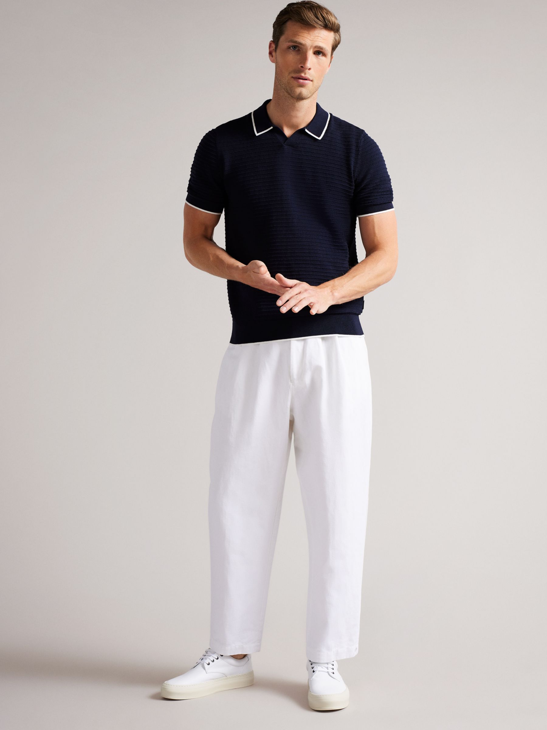Ted Baker Durdle Textured Stripe Polo Shirt, Navy at John Lewis & Partners