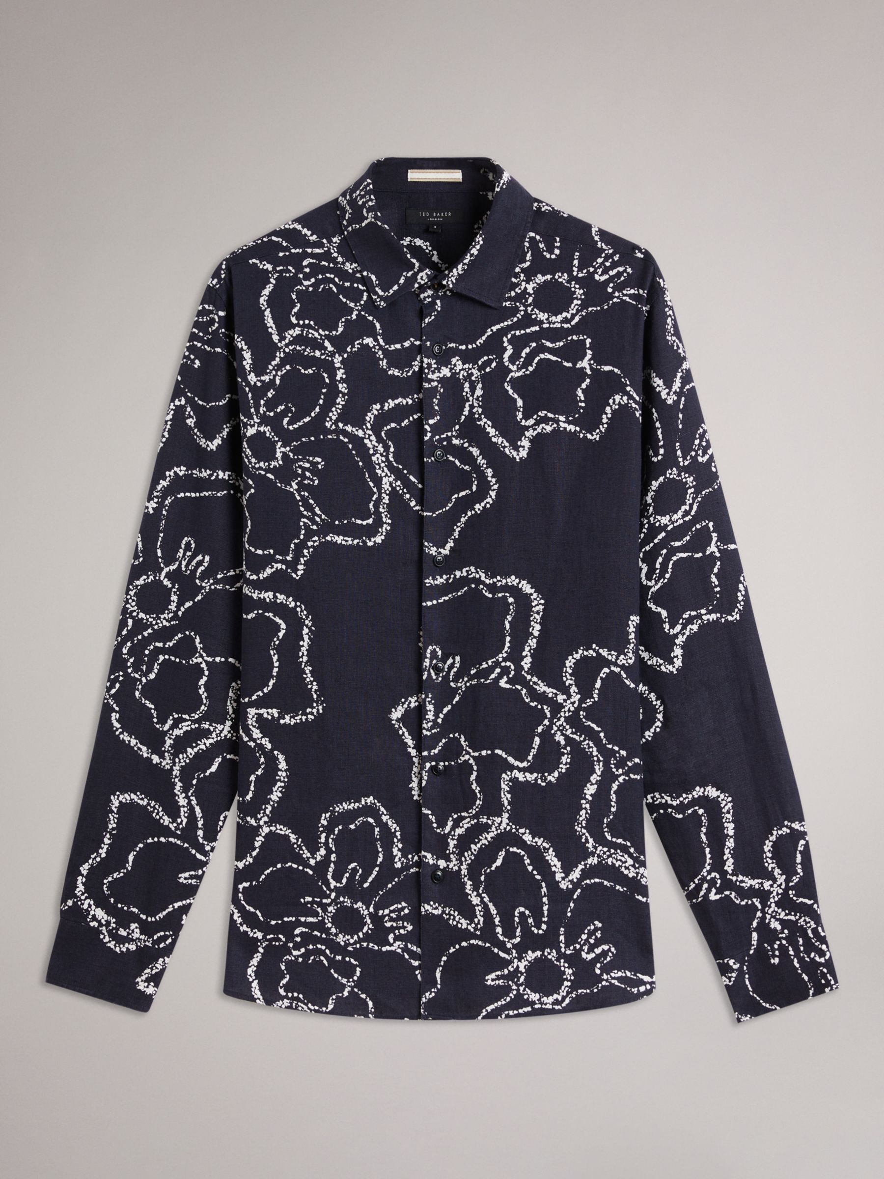 Ted Baker Arnly Linen All-Over Magnolia Print Shirt, Navy at John Lewis ...