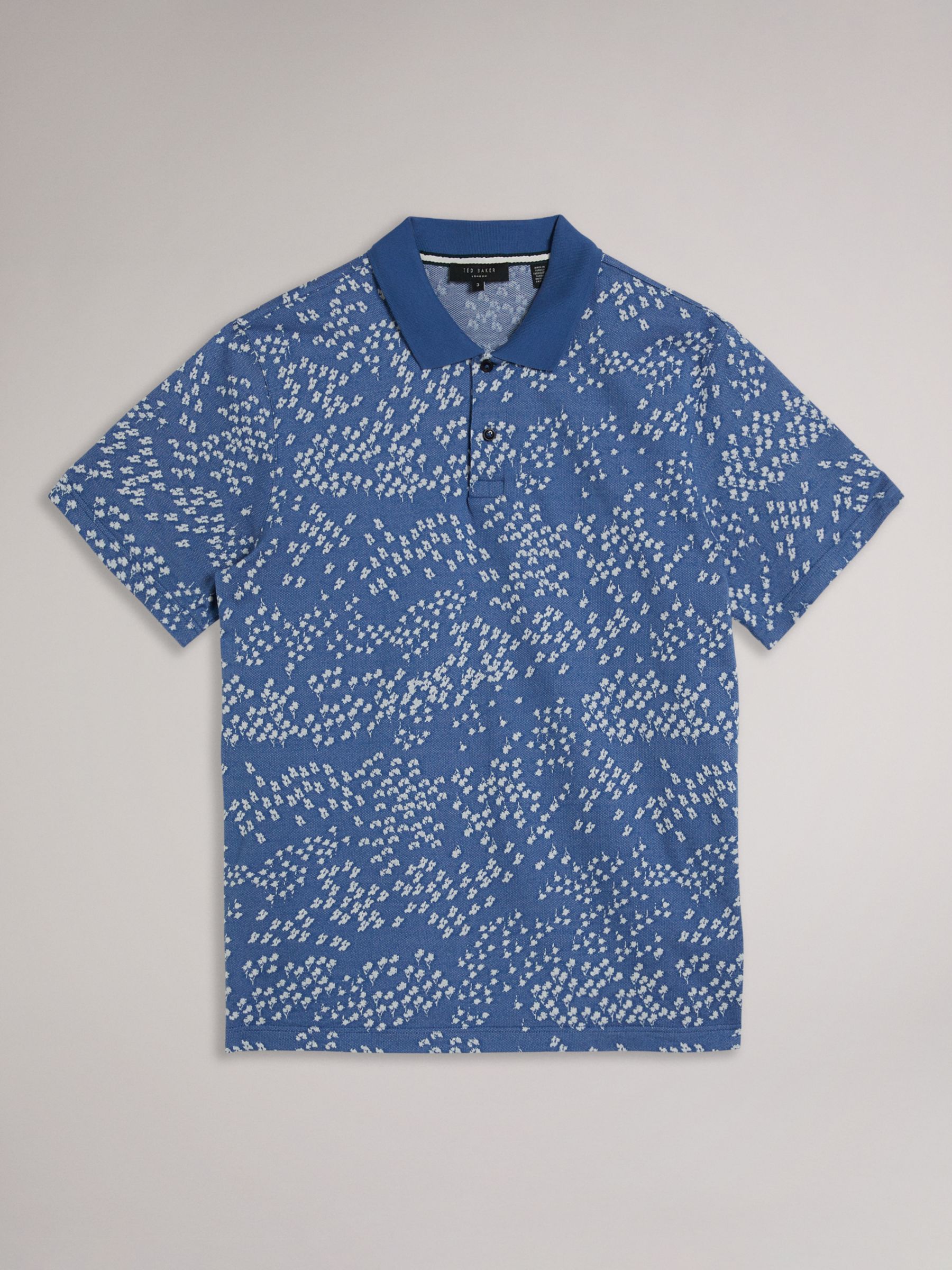 Ted Baker Pacita All-Over Floral Jacquard Polo Shirt, Light Blue, L