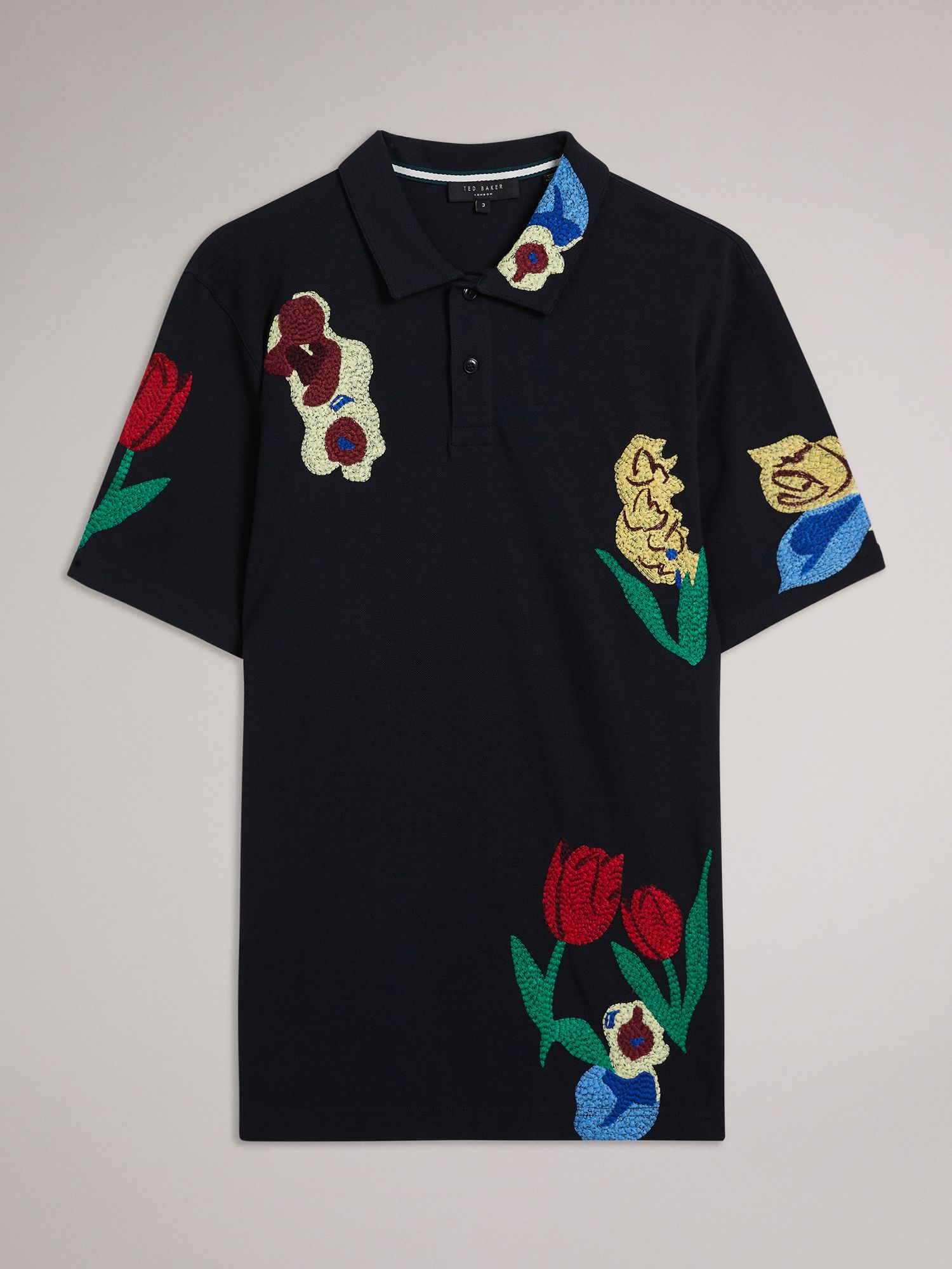 Ted Baker Keppel Floral Short Sleeve Polo Shirt, Navy at John Lewis ...