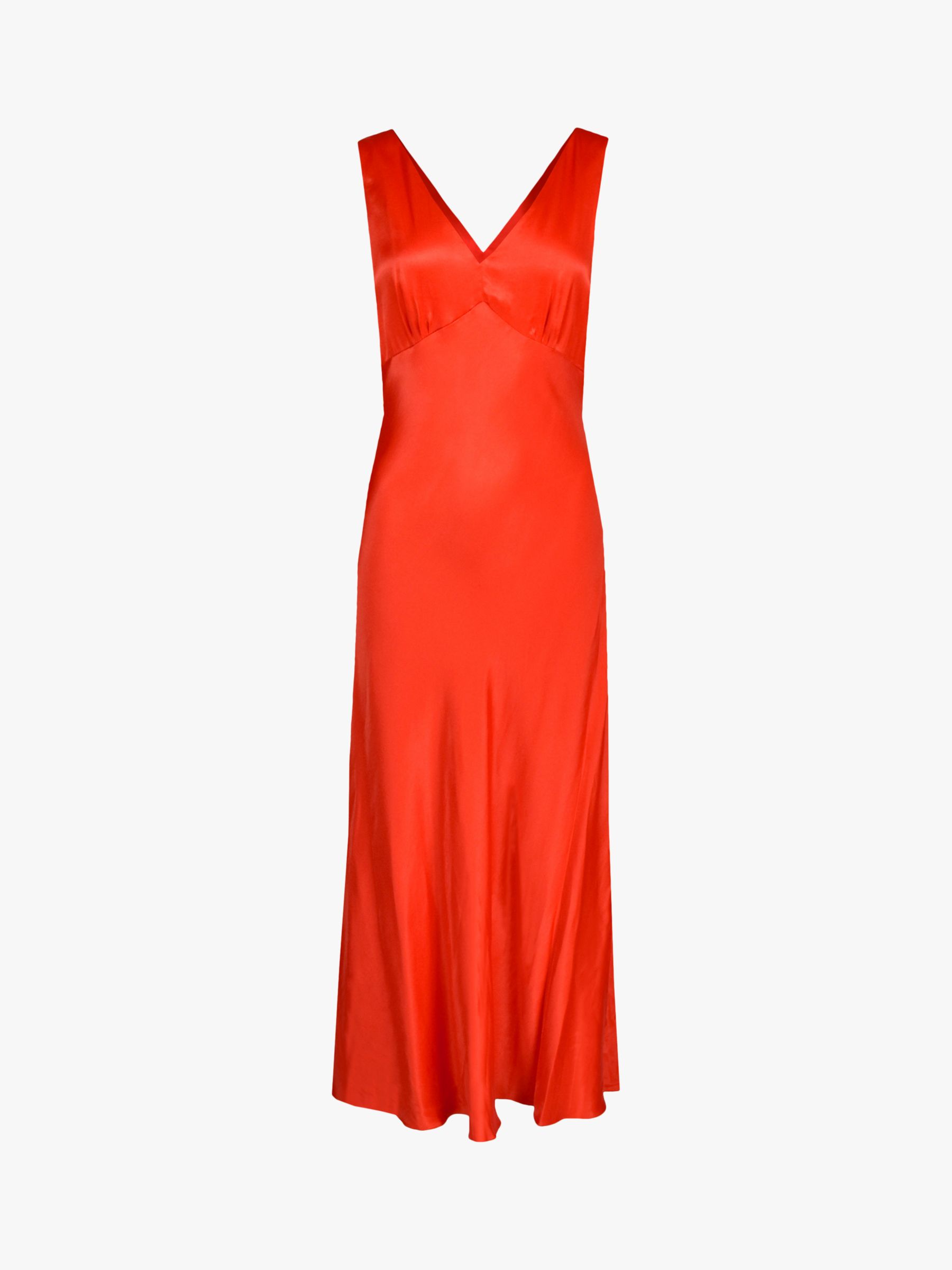Ro&Zo Harlow Sleeveless Satin Midi Dress, Orange at John Lewis & Partners