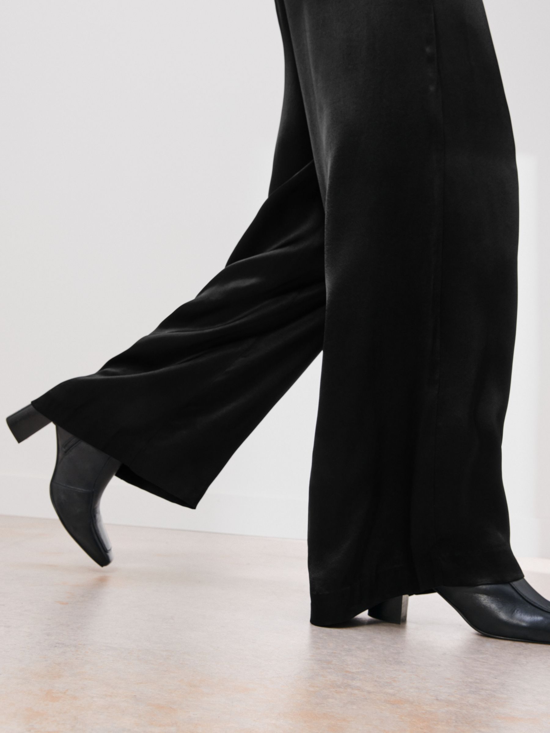 John Lewis Wide Leg Satin Backed Palazzo Trousers, Black, 8