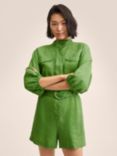 Mango Bellota Linen Belted Playsuit, Green