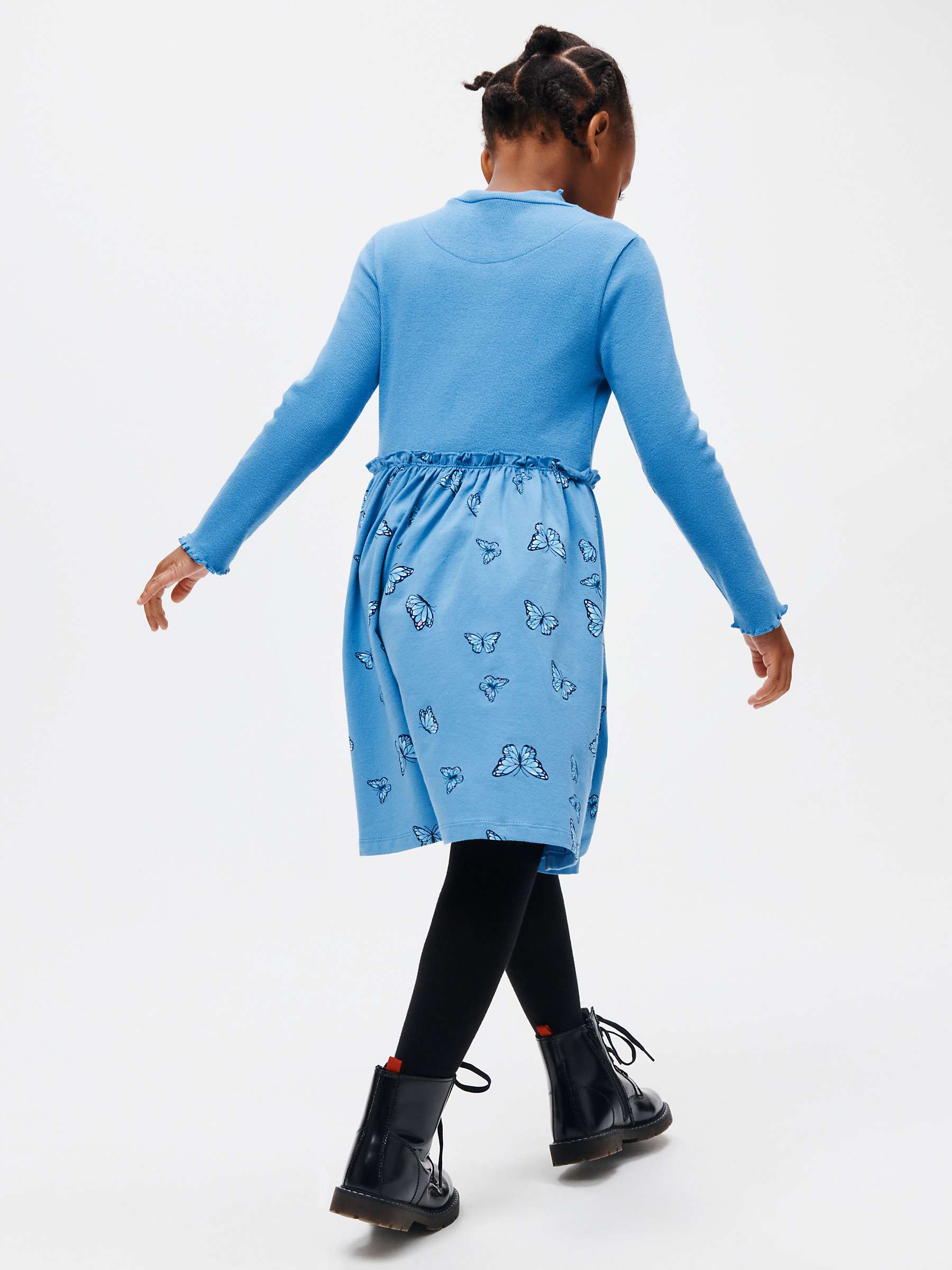 Buy John Lewis Kids' Ribbed Jersey Ruffle Butterfly Dress, Blue Online at johnlewis.com