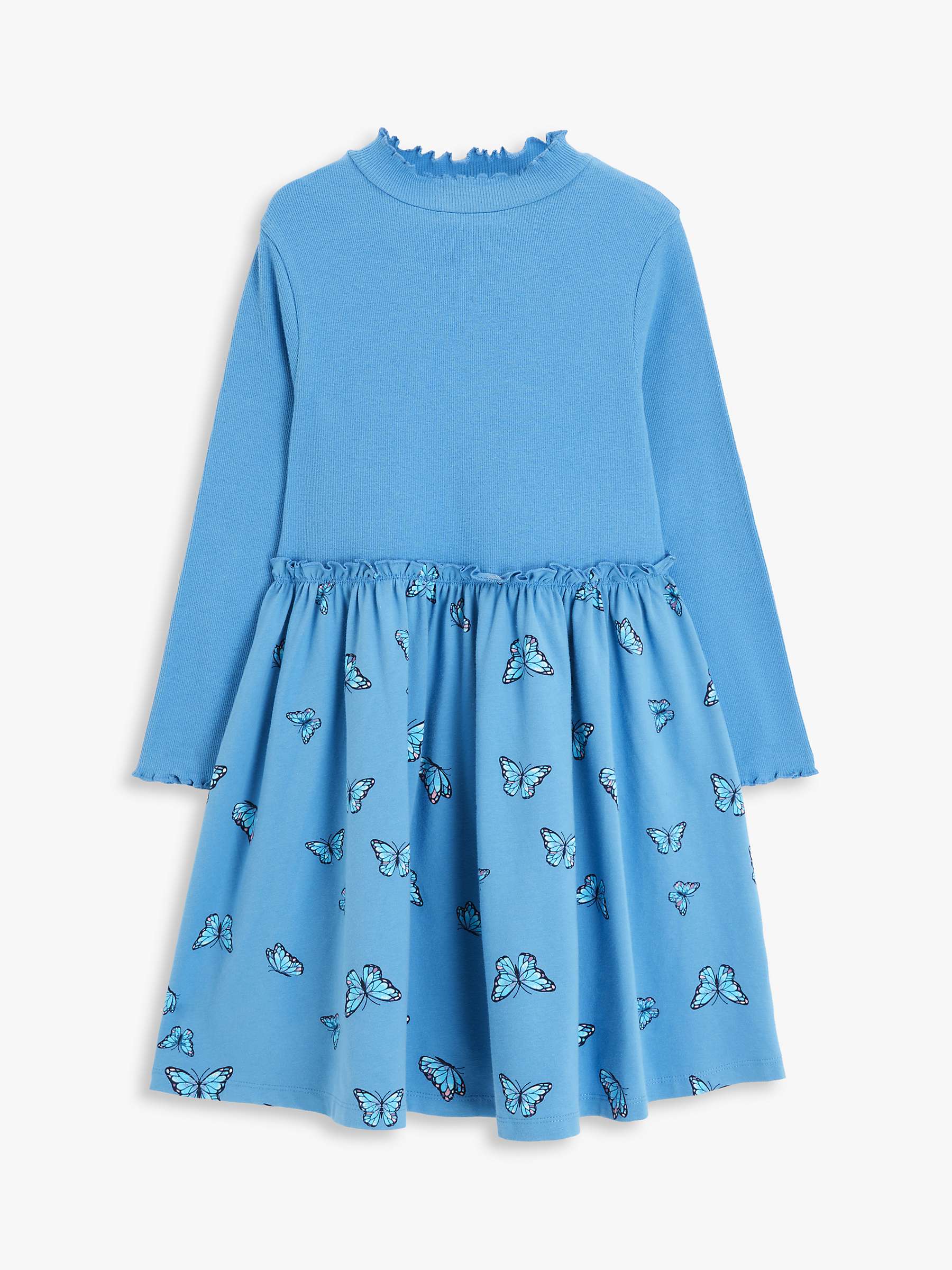 Buy John Lewis Kids' Ribbed Jersey Ruffle Butterfly Dress, Blue Online at johnlewis.com