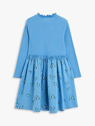 John Lewis Kids' Ribbed Jersey Ruffle Butterfly Dress, Blue