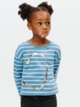 John Lewis Kids' Sequin Heart Stripe Long Sleeve Jersey Top, Blue