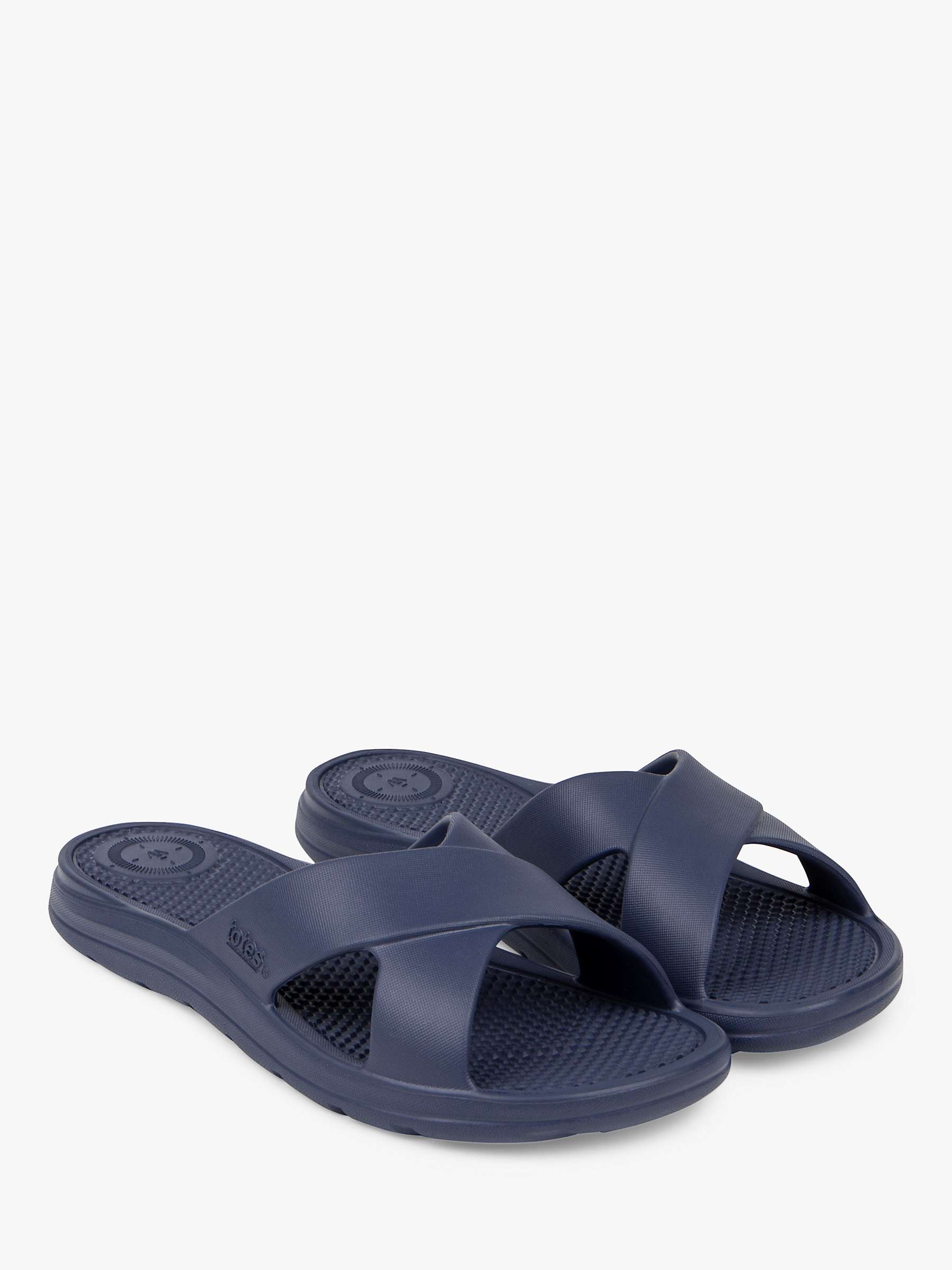 totes SOLBOUNCE Cross Strap Slider Sandals, Navy at John Lewis & Partners