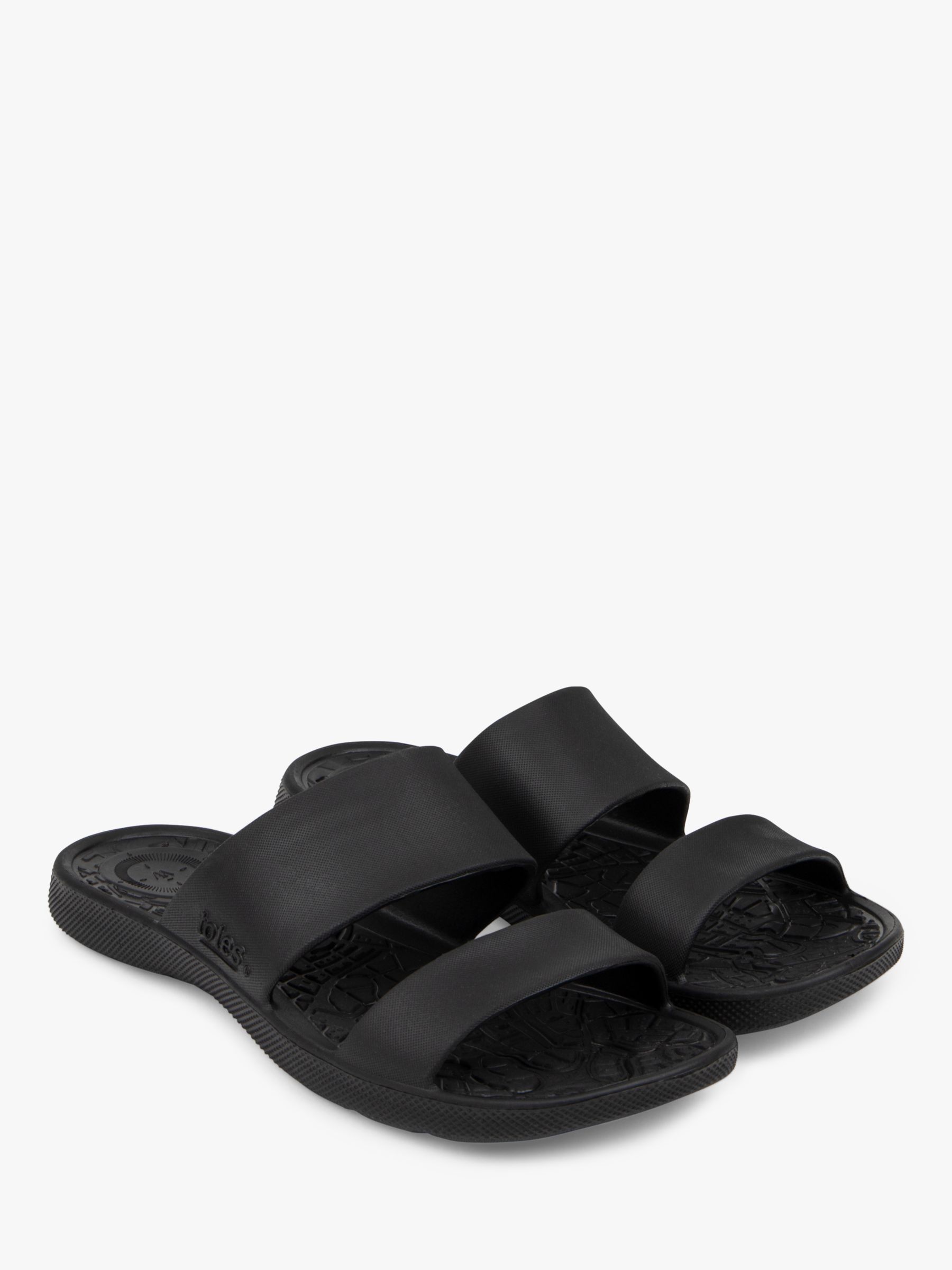 totes SOLBOUNCE Double Strap Slider Sandals, Black at John Lewis & Partners
