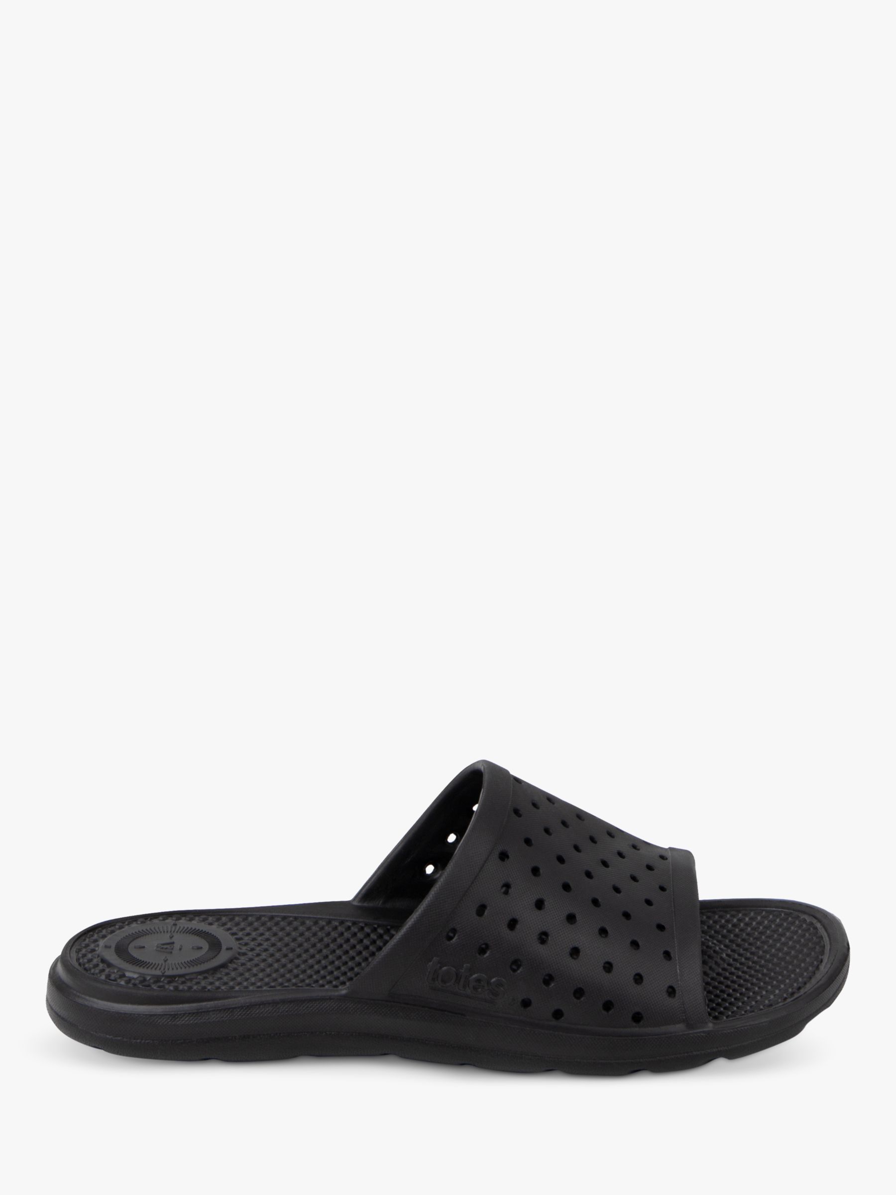 totes SOLBOUNCE Perforated Slider Sandals, Black at John Lewis & Partners