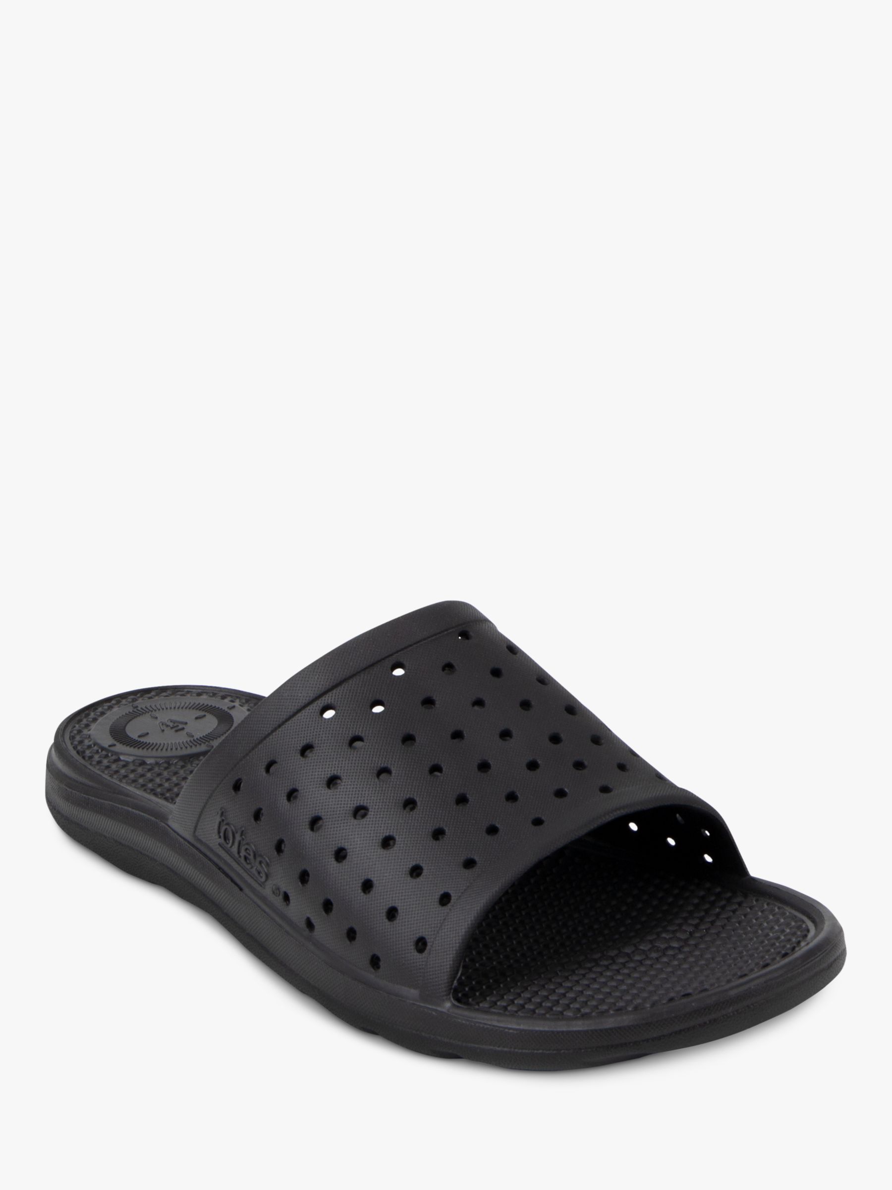 totes SOLBOUNCE Perforated Slider Sandals, Black at John Lewis & Partners