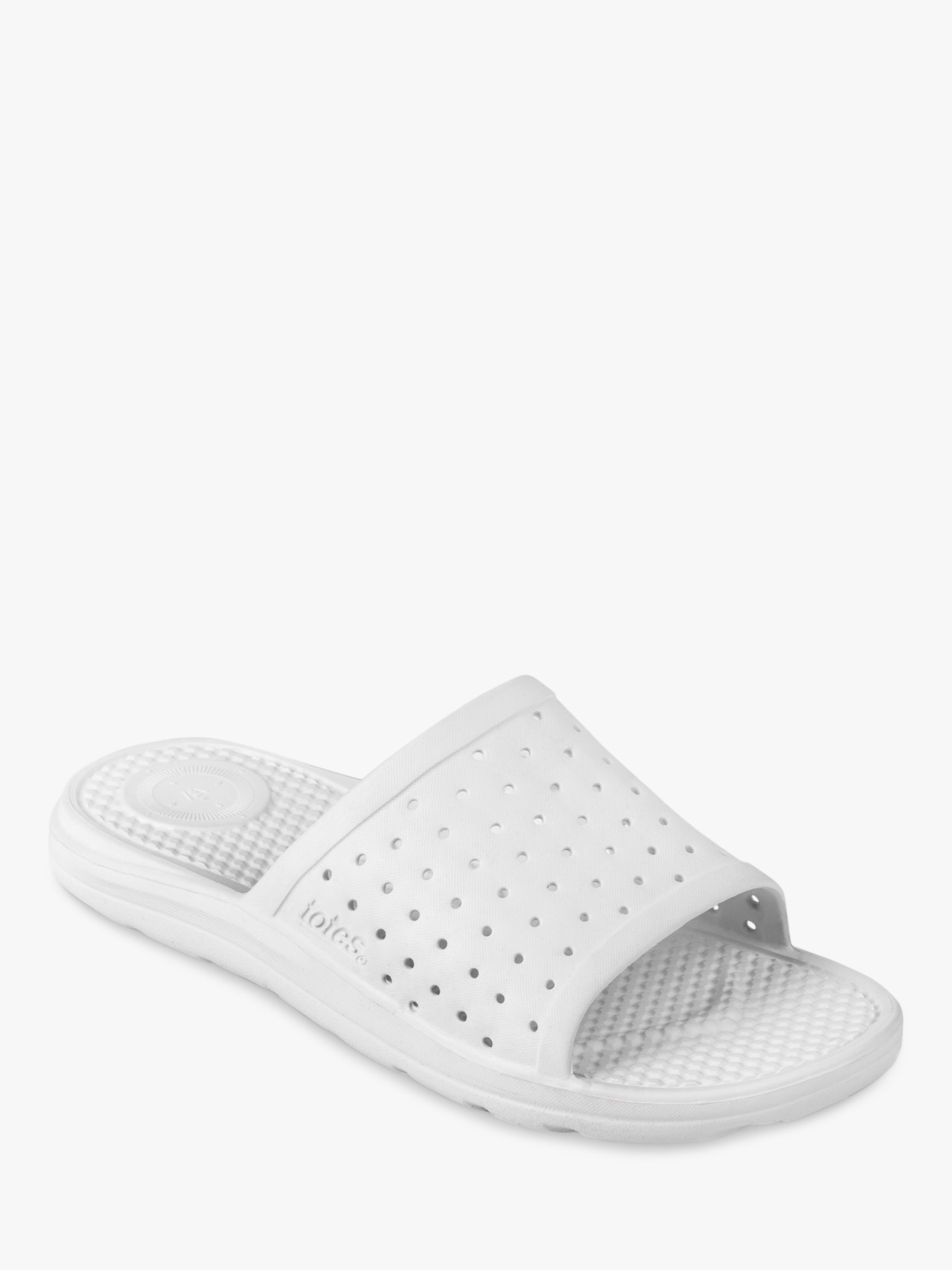 totes SOLBOUNCE Perforated Slider Sandals, White at John Lewis & Partners