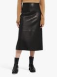 Theory Plain High Waist Leather A-Line Skirt, Black